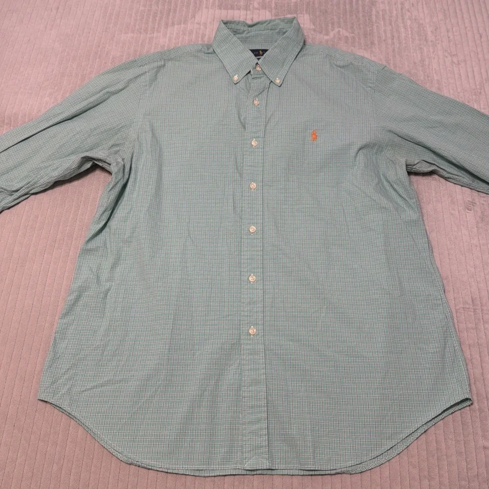 Ralph Lauren Custom Fit Plaid Button Down Shirt Men's Medium Blue Green